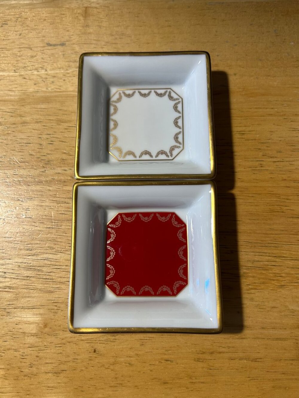 Cartier De Limoges Made In France Gold Wreath Motif 2-Porcelain Trinket Trays